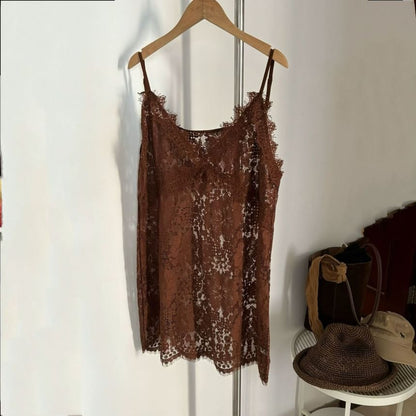 V-Neck Cami Strap Spaghetti Plain Lace Top