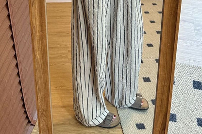 Wide High Plain Waist Leg Striped Pants