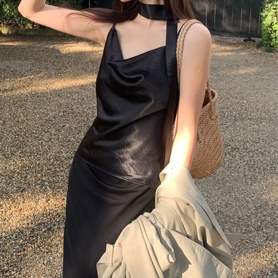 Neck Strap Top Cowl Plain Camisole Spaghetti