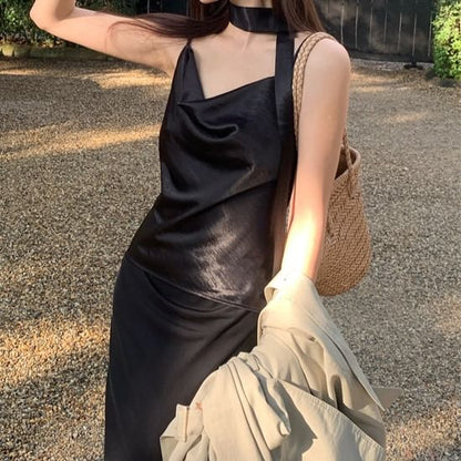 Neck Strap Top Cowl Plain Camisole Spaghetti