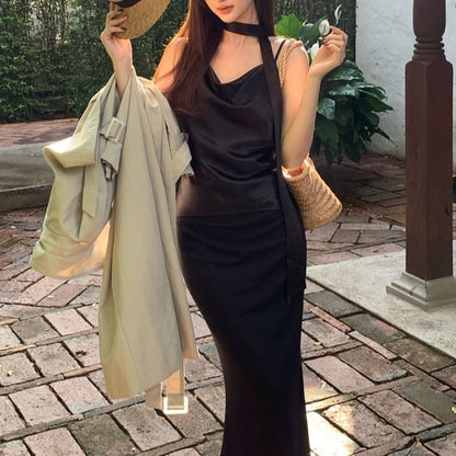 Neck Strap Top Cowl Plain Camisole Spaghetti