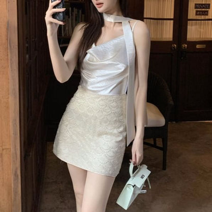 Neck Strap Top Cowl Plain Camisole Spaghetti