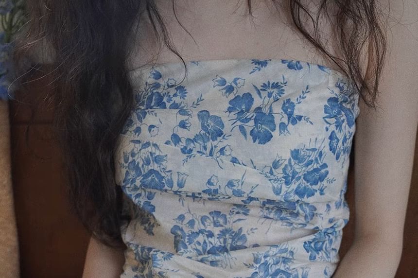 Print Floral Sleeveless Tube Top