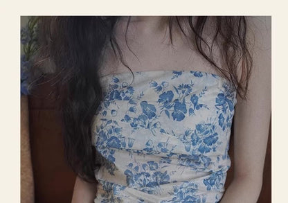 Print Floral Sleeveless Tube Top