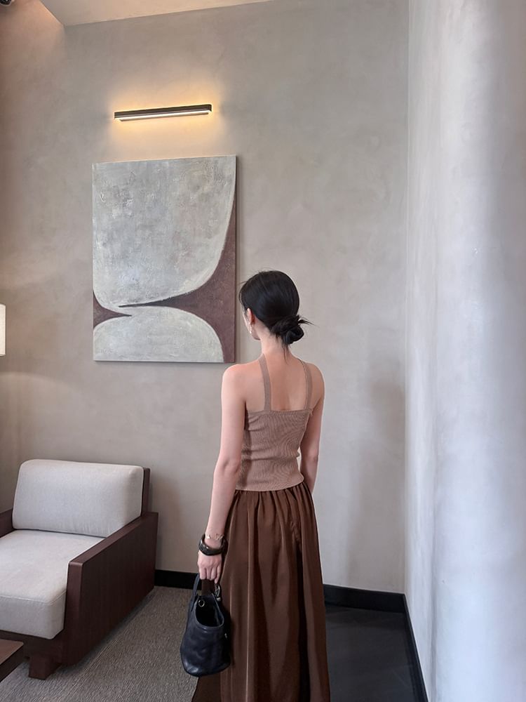 Wholesale Sample Halter Neck Plain Ribbed Knit Top