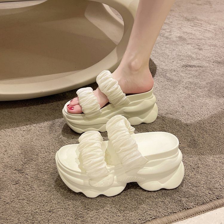 Ruched Slide Sandals Platform
