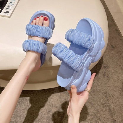 Ruched Slide Sandals Platform
