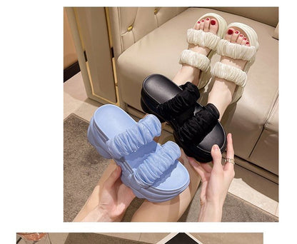 Ruched Slide Sandals Platform