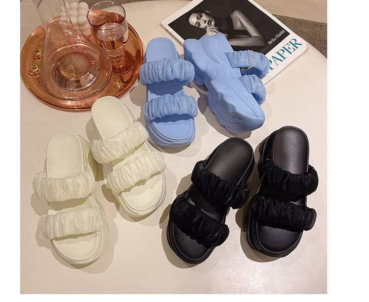 Ruched Slide Sandals Platform