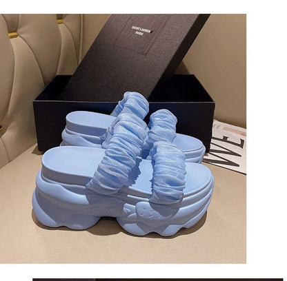 Ruched Slide Sandals Platform