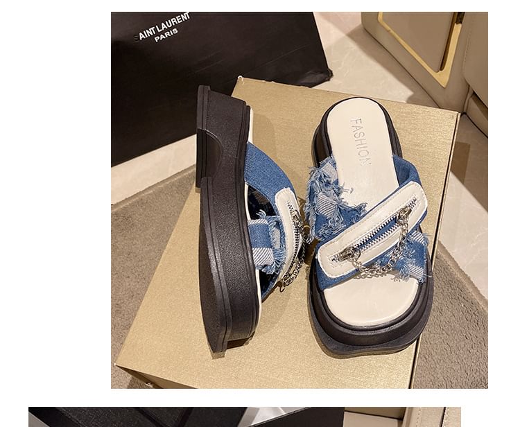 Sandals Zipped Heel Slide Platform Chain Cross Strap Chunky Detail