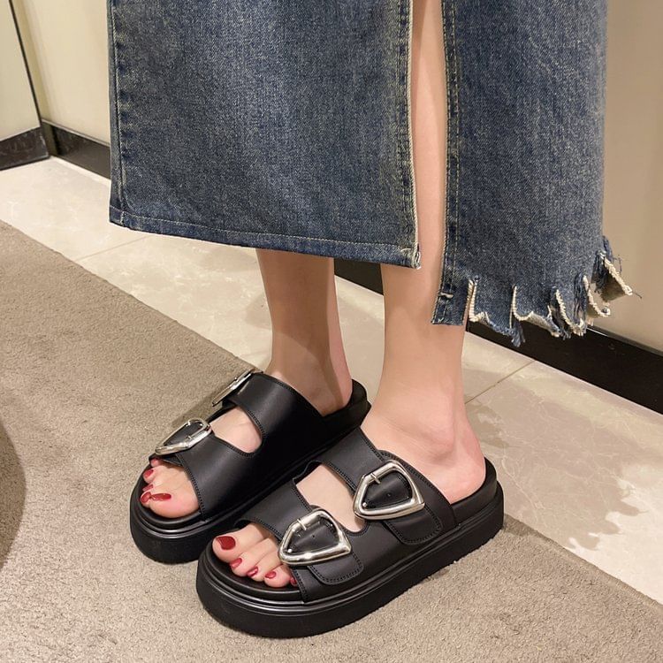 Buckled Slide Platform Sandals