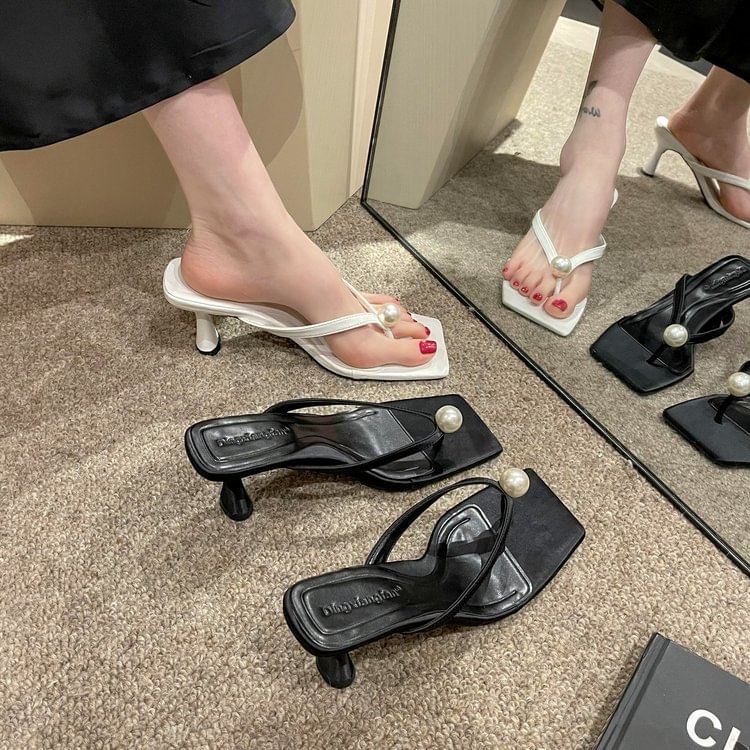 Flip-Flops Faux Heel Pearl Kitten