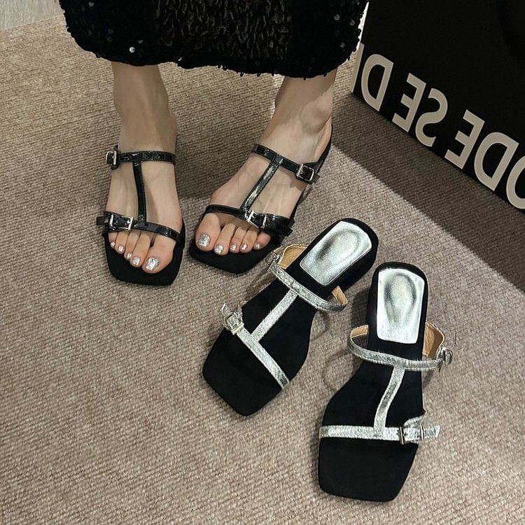 Chunky Strappy Slide Sandals Heel