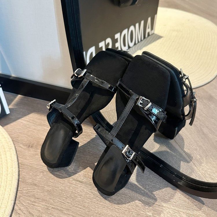 Chunky Strappy Slide Sandals Heel