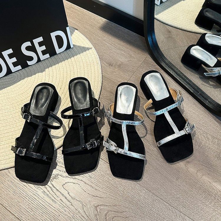 Chunky Strappy Slide Sandals Heel