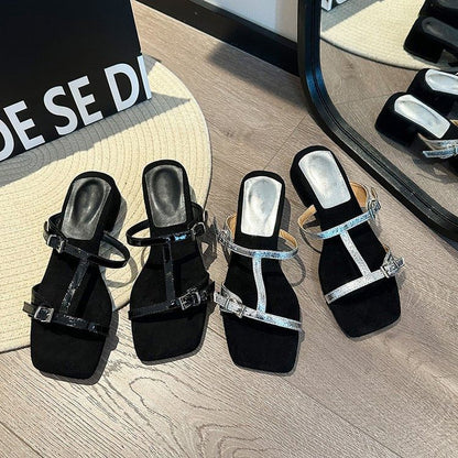 Chunky Strappy Slide Sandals Heel