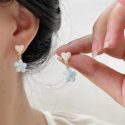 Earring On / Drop Heart Flower Clip