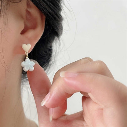 Earring On / Drop Heart Flower Clip