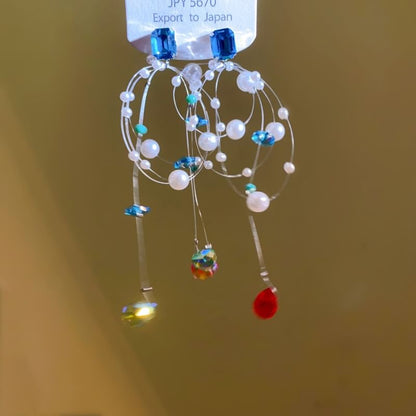 Drop Rhinestone Pearl Faux Earring