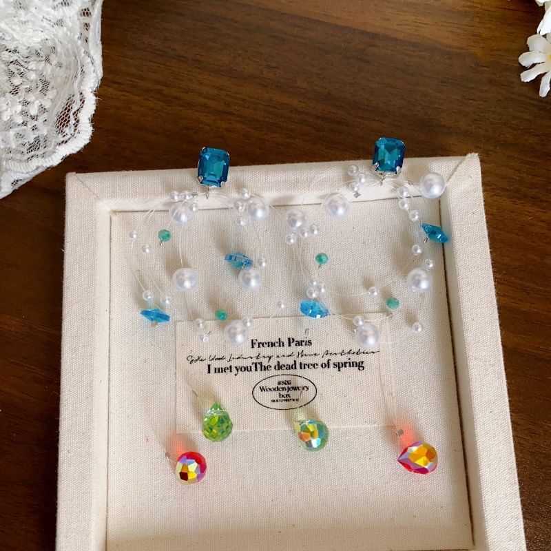 Drop Rhinestone Pearl Faux Earring