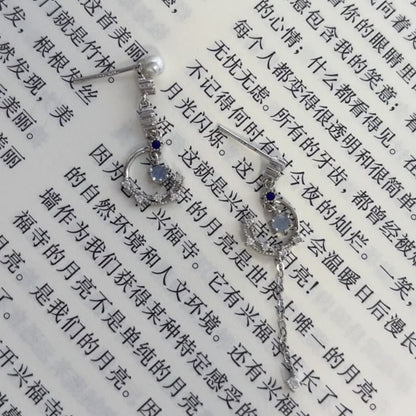 Clip Earring Pearl Asymmetrical Rhinestone Drop / On Faux
