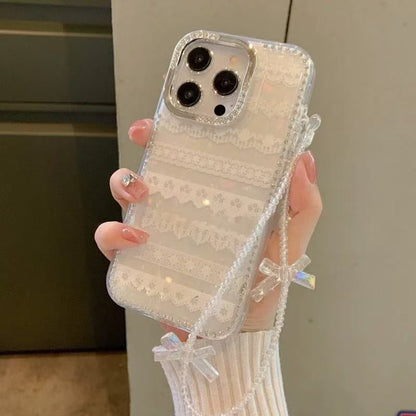 Lace Case Adhesive Phone Decoration Set Strap Ribbon Print /