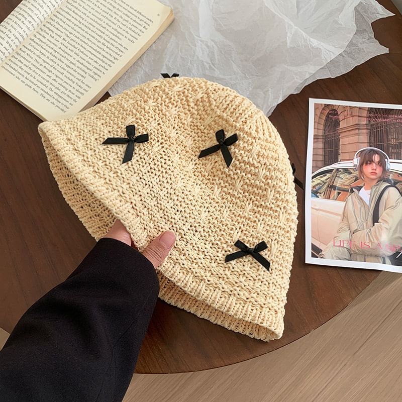 Bow Woven Cloche Hat