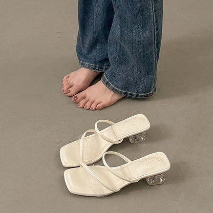 Square Heel PVC Toe Low Sandals Slide