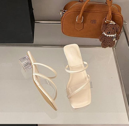 Square Heel PVC Toe Low Sandals Slide