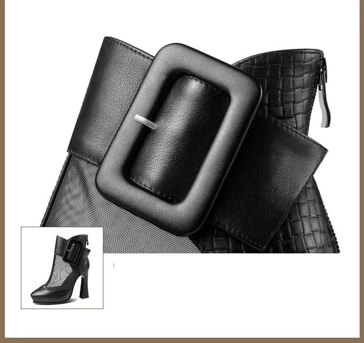 Panel Short Boots Mesh Toe Buckled Platform Pointed