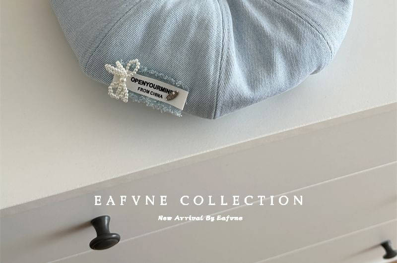 Denim Lettering Beret