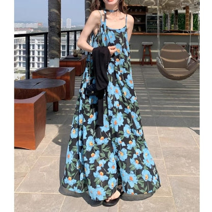 Dress A-Line Scoop Maxi Strap Print Spaghetti Neck Floral