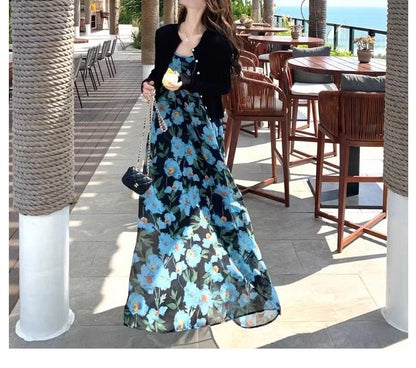 Dress A-Line Scoop Maxi Strap Print Spaghetti Neck Floral