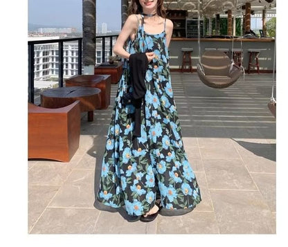 Dress A-Line Scoop Maxi Strap Print Spaghetti Neck Floral