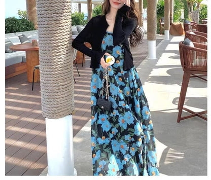 Dress A-Line Scoop Maxi Strap Print Spaghetti Neck Floral