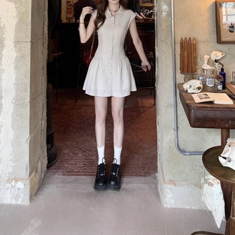 Short-Sleeve Mini Plain Dress A-Line Shirt