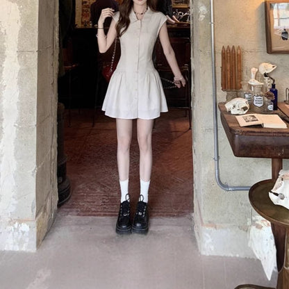 Short-Sleeve Mini Plain Dress A-Line Shirt