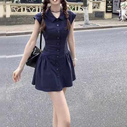 Short-Sleeve Mini Plain Dress A-Line Shirt