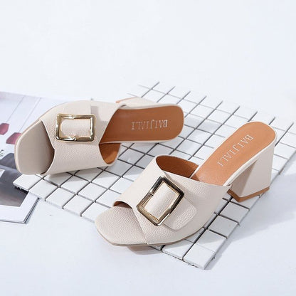 Buckled Sandals Slide Heel Chunky