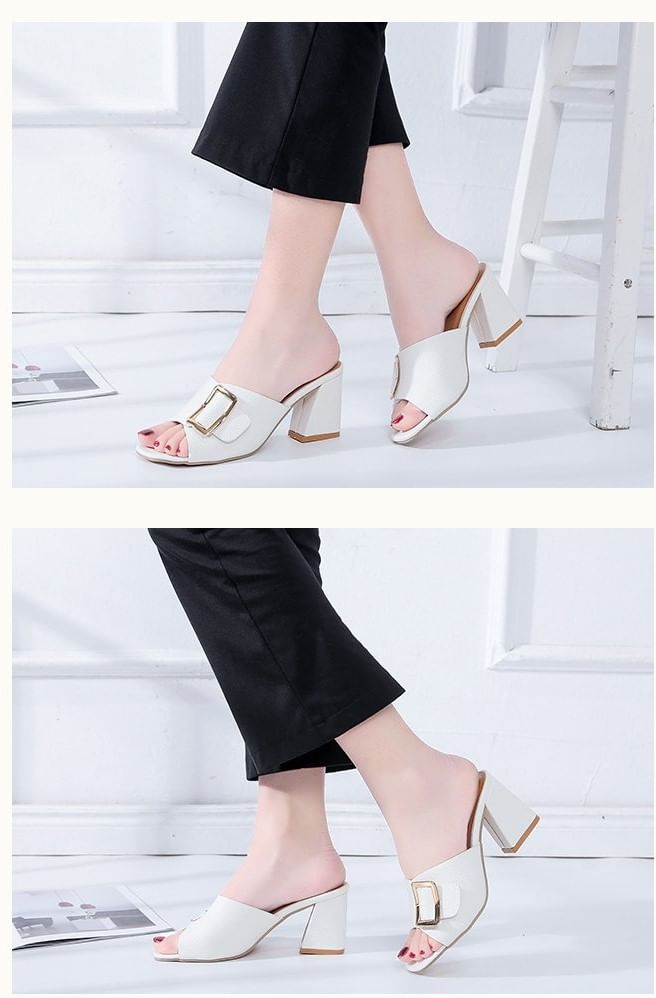 Buckled Sandals Slide Heel Chunky