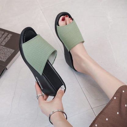 Knit Slide Heel Sandals Panel Wedge