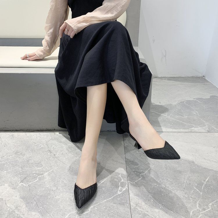 Kitten Pointed Heel Toe Mules