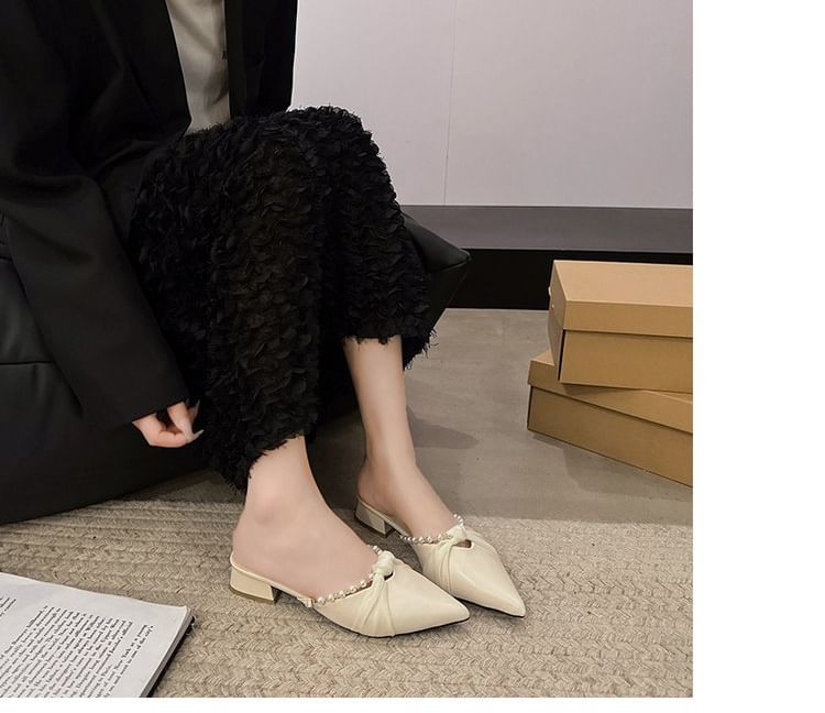 Mules Pearl Chunky Toe Faux Pointed Knot Heel