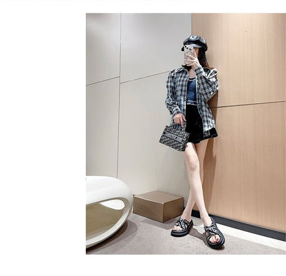 Knot Print Cross Criss Sandals Slide Platform