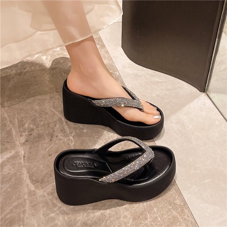 Rhinestone Flip-Flops Heel Platform Wedge