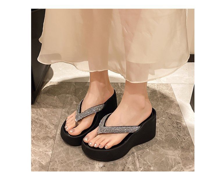 Rhinestone Flip-Flops Heel Platform Wedge