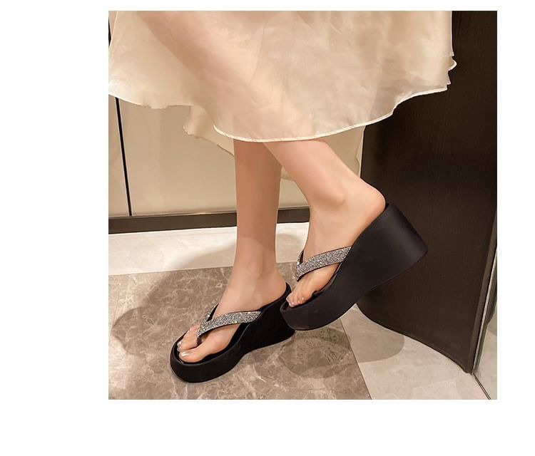 Rhinestone Flip-Flops Heel Platform Wedge