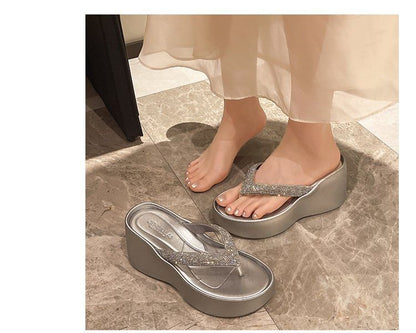Rhinestone Flip-Flops Heel Platform Wedge