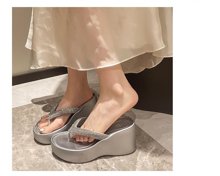 Rhinestone Flip-Flops Heel Platform Wedge